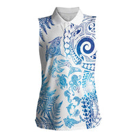 New Zealand Sea Animals Women Sleeveless Polo Shirt with Maori Koru Tribal Tattoo and Silver Ferns Galaxy Style LT03 Female Multicolor - Polynesian Pride