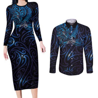 New Zealand New Year-Matariki Couples Matching Long Sleeve Bodycon Dress and Long Sleeve Button Shirt Aotearoa Maori Tattoo Galaxy Sky LT03 Multicolor - Polynesian Pride