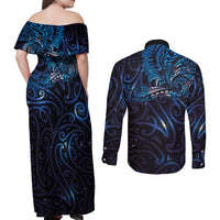 New Zealand New Year-Matariki Couples Matching Off Shoulder Maxi Dress and Long Sleeve Button Shirt Aotearoa Maori Tattoo Galaxy Sky LT03 - Polynesian Pride