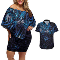 New Zealand New Year-Matariki Couples Matching Off Shoulder Short Dress and Hawaiian Shirt Aotearoa Maori Tattoo Galaxy Sky LT03 Multicolor - Polynesian Pride