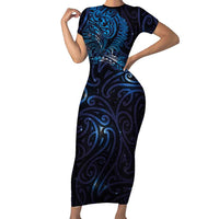 New Zealand New Year-Matariki Short Sleeve Bodycon Dress Aotearoa Maori Tattoo Galaxy Sky LT03 Long Dress Multicolor - Polynesian Pride
