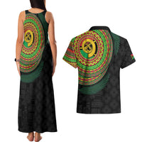Vanuatu Tribal Tattoo with Namele Leaves Couples Matching Tank Maxi Dress and Hawaiian Shirt