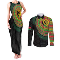 Vanuatu Tribal Tattoo with Namele Leaves Couples Matching Tank Maxi Dress and Long Sleeve Button Shirt