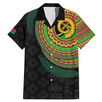 Vanuatu Tribal Tattoo with Namele Leaves Family Matching Mermaid Dress and Hawaiian Shirt LT03 Dad's Shirt - Short Sleeve Black - Polynesian Pride