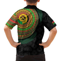 Vanuatu Tribal Tattoo with Namele Leaves Family Matching Off The Shoulder Long Sleeve Dress and Hawaiian Shirt