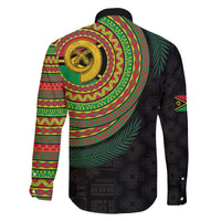 Vanuatu Tribal Tattoo with Namele Leaves Family Matching Off The Shoulder Long Sleeve Dress and Hawaiian Shirt