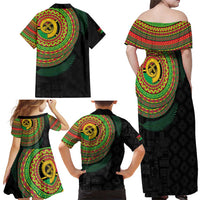 Vanuatu Tribal Tattoo with Namele Leaves Family Matching Off Shoulder Maxi Dress and Hawaiian Shirt
