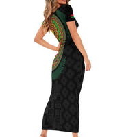 Vanuatu Tribal Tattoo with Namele Leaves Family Matching Short Sleeve Bodycon Dress and Hawaiian Shirt LT03 - Polynesian Pride