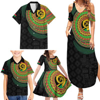 Vanuatu Tribal Tattoo with Namele Leaves Family Matching Summer Maxi Dress and Hawaiian Shirt