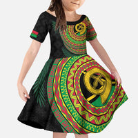 Vanuatu Tribal Tattoo with Namele Leaves Family Matching Tank Maxi Dress and Hawaiian Shirt LT03 Daughter's Dress Black - Polynesian Pride