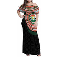 Penama Tribal Tattoo with Namele Leaves Family Matching Off Shoulder Maxi Dress and Hawaiian Shirt LT03 Mom's Dress Black - Polynesian Pride