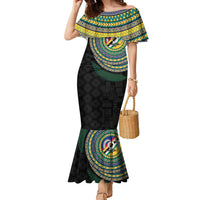Torba Tribal Tattoo with Namele Leaves Family Matching Mermaid Dress and Hawaiian Shirt LT03 Mom's Dress Black - Polynesian Pride