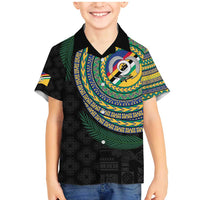 Torba Tribal Tattoo with Namele Leaves Family Matching Mermaid Dress and Hawaiian Shirt LT03 Son's Shirt Black - Polynesian Pride