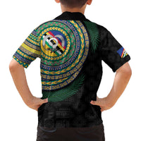 Torba Tribal Tattoo with Namele Leaves Family Matching Off The Shoulder Long Sleeve Dress and Hawaiian Shirt LT03 - Polynesian Pride
