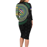 Torba Tribal Tattoo with Namele Leaves Long Sleeve Bodycon Dress LT03 - Polynesian Pride