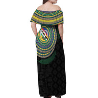 Torba Tribal Tattoo with Namele Leaves Off Shoulder Maxi Dress