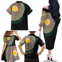 Shefa Tribal Tattoo with Namele Leaves Family Matching Off The Shoulder Long Sleeve Dress and Hawaiian Shirt LT03 - Polynesian Pride
