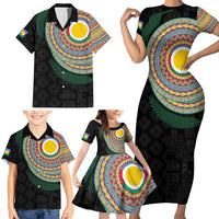 Shefa Tribal Tattoo with Namele Leaves Family Matching Short Sleeve Bodycon Dress and Hawaiian Shirt LT03 - Polynesian Pride