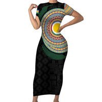 Shefa Tribal Tattoo with Namele Leaves Family Matching Short Sleeve Bodycon Dress and Hawaiian Shirt LT03 Mom's Dress Black - Polynesian Pride