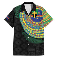 Tafea Tribal Tattoo with Namele Leaves Family Matching Mermaid Dress and Hawaiian Shirt LT03 Dad's Shirt - Short Sleeve Black - Polynesian Pride
