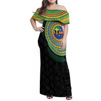 Tafea Tribal Tattoo with Namele Leaves Family Matching Off Shoulder Maxi Dress and Hawaiian Shirt LT03 Mom's Dress Black - Polynesian Pride