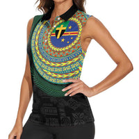 Tafea Tribal Tattoo with Namele Leaves Women Sleeveless Polo Shirt