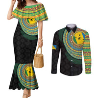 Malampa Tribal Tattoo with Namele Leaves Couples Matching Mermaid Dress and Long Sleeve Button Shirt