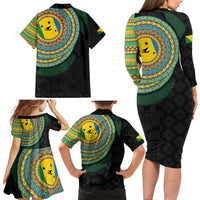 Malampa Tribal Tattoo with Namele Leaves Family Matching Long Sleeve Bodycon Dress and Hawaiian Shirt LT03 - Polynesian Pride