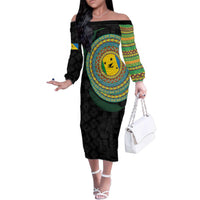 Malampa Tribal Tattoo with Namele Leaves Family Matching Off The Shoulder Long Sleeve Dress and Hawaiian Shirt LT03 Mom's Dress Black - Polynesian Pride