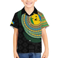 Malampa Tribal Tattoo with Namele Leaves Family Matching Off The Shoulder Long Sleeve Dress and Hawaiian Shirt LT03 Son's Shirt Black - Polynesian Pride