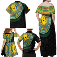 Malampa Tribal Tattoo with Namele Leaves Family Matching Off Shoulder Maxi Dress and Hawaiian Shirt LT03 - Polynesian Pride