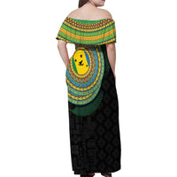 Malampa Tribal Tattoo with Namele Leaves Family Matching Off Shoulder Maxi Dress and Hawaiian Shirt LT03 - Polynesian Pride