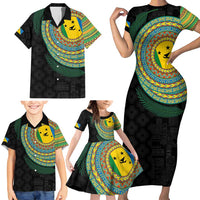 Malampa Tribal Tattoo with Namele Leaves Family Matching Short Sleeve Bodycon Dress and Hawaiian Shirt LT03 - Polynesian Pride