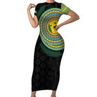 Malampa Tribal Tattoo with Namele Leaves Family Matching Short Sleeve Bodycon Dress and Hawaiian Shirt LT03 Mom's Dress Black - Polynesian Pride