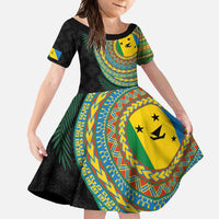 Malampa Tribal Tattoo with Namele Leaves Family Matching Summer Maxi Dress and Hawaiian Shirt LT03 Daughter's Dress Black - Polynesian Pride
