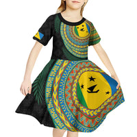 Malampa Tribal Tattoo with Namele Leaves Kid Short Sleeve Dress