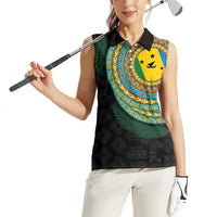 Malampa Tribal Tattoo with Namele Leaves Women Sleeveless Polo Shirt