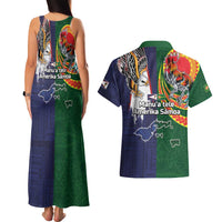 Manuʻa Islands and American Samoa Together Couples Matching Tank Maxi Dress and Hawaiian Shirt Rooster and Eagle Mascot National Map and Flag Style