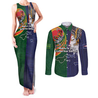 Manuʻa Islands and American Samoa Together Couples Matching Tank Maxi Dress and Long Sleeve Button Shirt Rooster and Eagle Mascot National Map and Flag Style