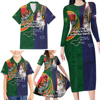 Manuʻa Islands and American Samoa Together Family Matching Long Sleeve Bodycon Dress and Hawaiian Shirt Rooster and Eagle Mascot National Map and Flag Style LT03 - Polynesian Pride