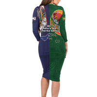 Manuʻa Islands and American Samoa Together Family Matching Long Sleeve Bodycon Dress and Hawaiian Shirt Rooster and Eagle Mascot National Map and Flag Style LT03 - Polynesian Pride