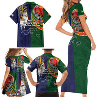 Manuʻa Islands and American Samoa Together Family Matching Short Sleeve Bodycon Dress and Hawaiian Shirt Rooster and Eagle Mascot National Map and Flag Style LT03 - Polynesian Pride