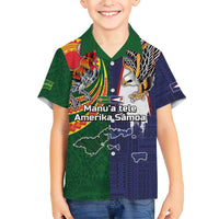 Manuʻa Islands and American Samoa Together Family Matching Short Sleeve Bodycon Dress and Hawaiian Shirt Rooster and Eagle Mascot National Map and Flag Style LT03 Son's Shirt Green - Polynesian Pride