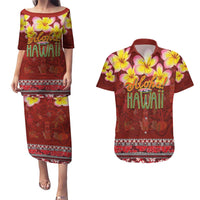 Aloha Plumeria Flowers Couples Matching Puletasi and Hawaiian Shirt With Hawaiian Style Tapa Tribal