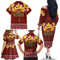 Aloha Plumeria Flowers Family Matching Off The Shoulder Long Sleeve Dress and Hawaiian Shirt With Hawaiian Style Tapa Tribal LT03 - Polynesian Pride