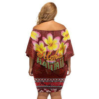 Aloha Plumeria Flowers Family Matching Off Shoulder Short Dress and Hawaiian Shirt With Hawaiian Style Tapa Tribal LT03 - Polynesian Pride