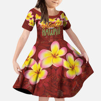 Aloha Plumeria Flowers Kid Short Sleeve Dress With Hawaiian Style Tapa Tribal