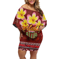 Aloha Plumeria Flowers Off Shoulder Short Dress With Hawaiian Style Tapa Tribal