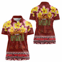 Aloha Plumeria Flowers Women Polo Shirt With Hawaiian Style Tapa Tribal LT03 - Polynesian Pride