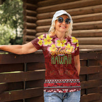Aloha Plumeria Flowers Women Polo Shirt With Hawaiian Style Tapa Tribal LT03 - Polynesian Pride